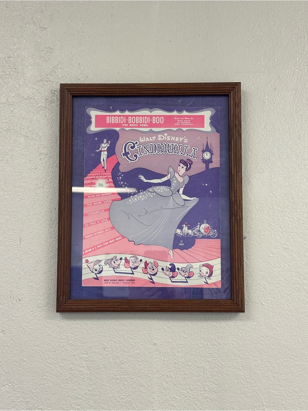 Vintage Walt Disney Cinderella “Bibbidi-Bobbidi-Boo” Framed Sheet Music